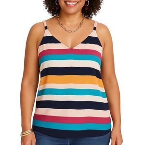 Chico's Striped Tank Top Sleeveless V Neck Size 2 (US 12/14) Multicolor Blouse L